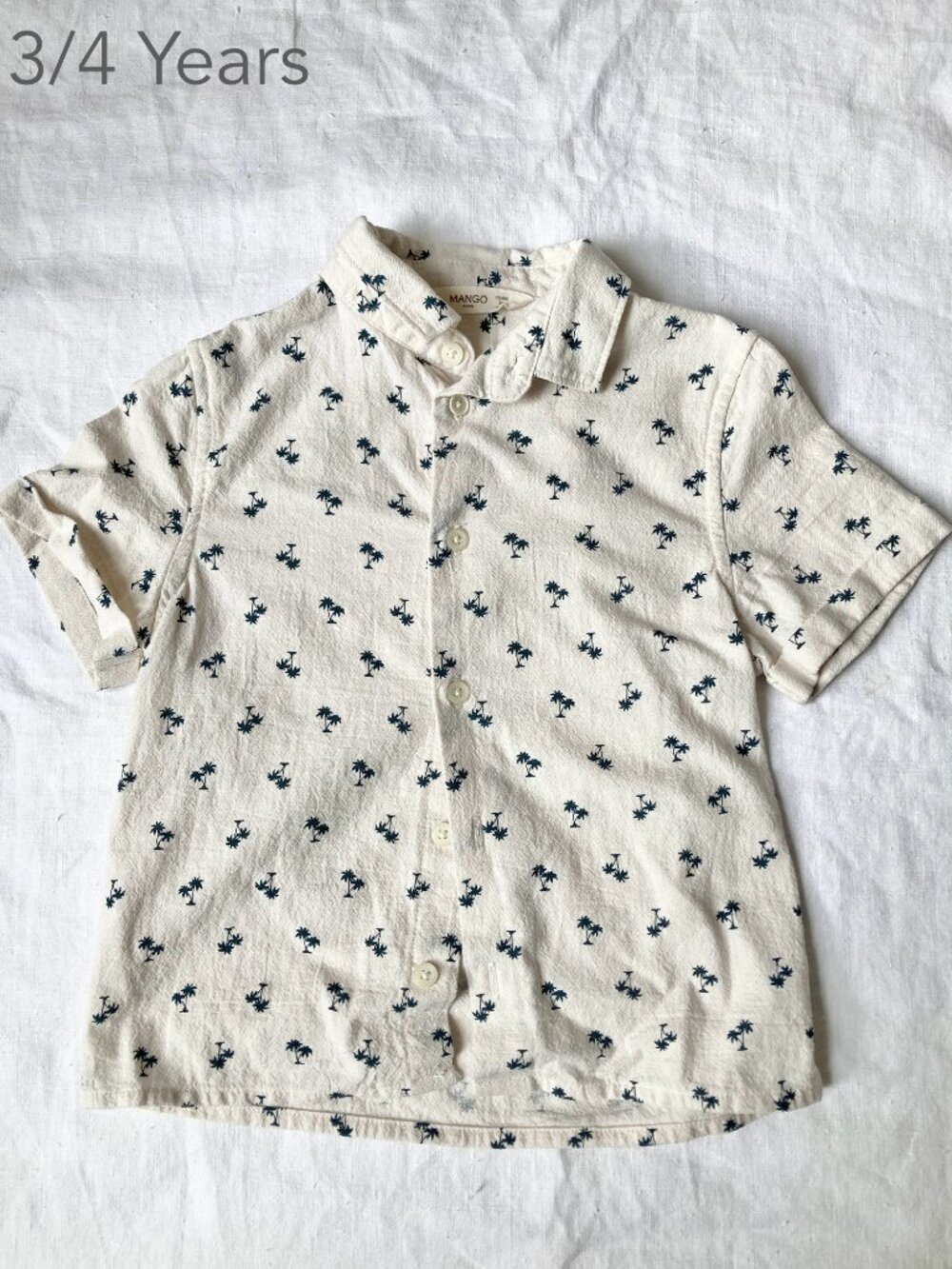 🪴5/$30 Mango 3-4 Years Toddler Palm Trees White Cream Button Shirt Summer